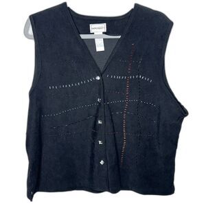 VTG Napa Valley Womens Vest Size Large Black Beaded Gem Buttons